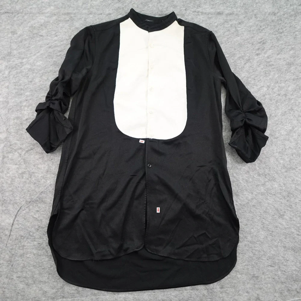 Polo Ralph Lauren Top Womens 2 Black‎ White Tuxedo Bib Tunic Roll Tab Sleeve